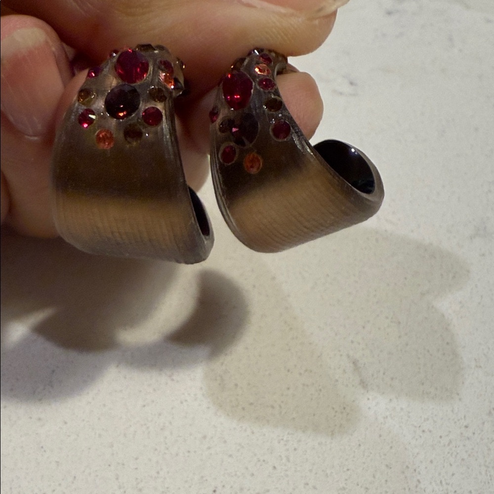 Alexis Bittar Elegant Brown and Red Gemstone Earrings